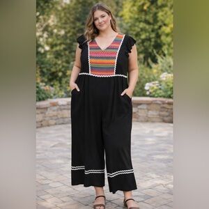BloomChic Black Jumpsuit with Multicolor Embroidery